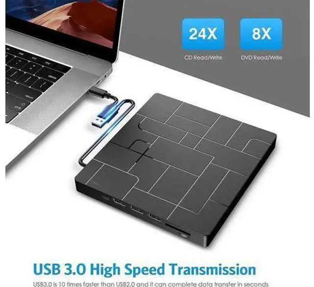 Alt view image 13 of 14 - New Upgraded External DVD Drive for Laptop, USB 3.0 Portable CD/DVD +/-RW Drive/DVD Player with 4 USB Ports & 2 SD Card Slots & 1 Type-C Ports Maximum 24x CD Write/Read Speed for Notebook OS Windows