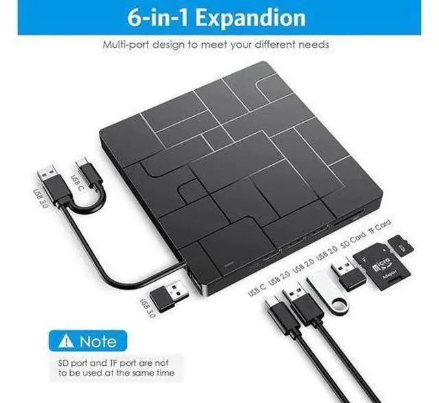 Alt view image 12 of 14 - New Upgraded External DVD Drive for Laptop, USB 3.0 Portable CD/DVD +/-RW Drive/DVD Player with 4 USB Ports & 2 SD Card Slots & 1 Type-C Ports Maximum 24x CD Write/Read Speed for Notebook OS Windows