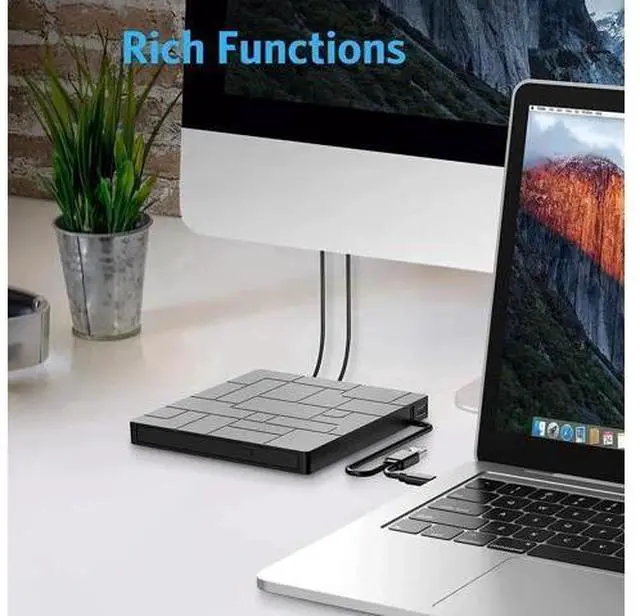 Alt view image 9 of 14 - New Upgraded External DVD Drive for Laptop, USB 3.0 Portable CD/DVD +/-RW Drive/DVD Player with 4 USB Ports & 2 SD Card Slots & 1 Type-C Ports Maximum 24x CD Write/Read Speed for Notebook OS Windows