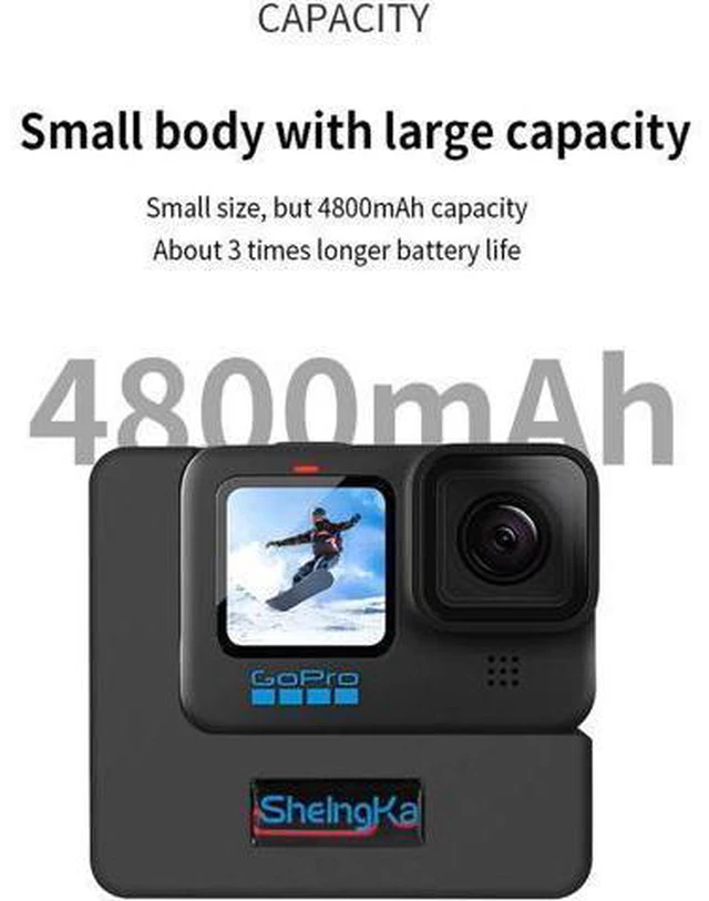 Alt view image 12 of 14 - Extended Battery for GoPro Hero 9 / GoPro 10 Black Extra Battery with Shockproof Protective Frame Housing Case Cover Shell with Side Power Bank