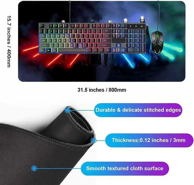 Alt view image 9 of 14 - Extra Large Gaming Mouse Pad Custom Mousepad with Non-Slip Rubber Base Stitched Edges Mouse Mat Washable Desk Pad Portable Computer Keyboard & Mice Combo Pads 31.5x15.7 Inch