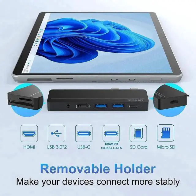 Alt view image 14 of 14 - 8-in-2 Surface Pro 9 Pro 8 Docking Station, Surface Pro 8 Hub with 4K HDMI,100W USB-C Thunderbolt 4(Display+Data+PD Charging), USB C(Data), Audio,2*USB 3.0, TF/SD Card for Microsoft Surface Pro 9/8/X