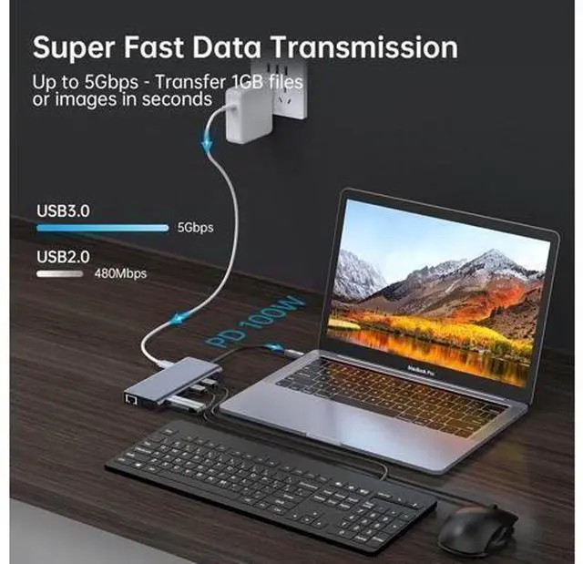 Alt view image 11 of 12 - XJYLCPC Triple Monitor USB C Laptop Docking Station, USB C Hub Multiport Adapter Dongle Dock with 2 HDMI, VGA, PD Charging,Ethernet,4 USB-A Ports,SD/TF,Audio, Compatible for Type-C Laptops