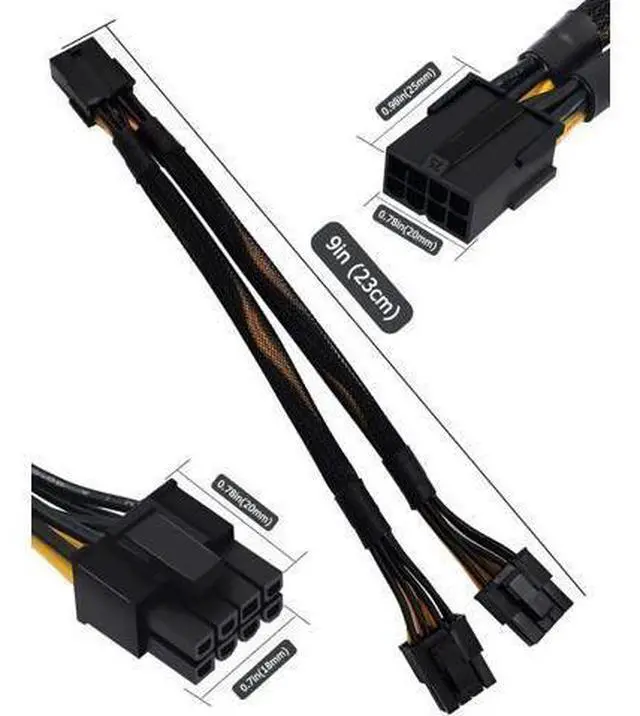 Alt view image 12 of 12 - Aomoproing (2-Pack) 8 Pin PCIe Splitter Cable, GPU VGA PCIe 8 Pin Female to Dual 8 Pin (6+2) Male PCI Express Power Adapter Braided Extension 9 inches (23cm)