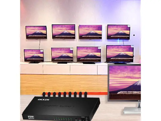 Alt view image 11 of 14 - 1x8 HDMI Splitter by 1 Port to 8 HDMI Display Duplicate/Mirror - Powered Splitter for Full HD 4Kx2K High Resolution & 3D Support (One Input To Eight Outputs) - Adapter Included