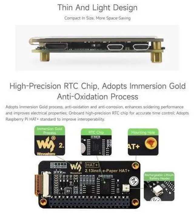 Alt view image 13 of 14 - 2.13inch E-Paper, Compatible with Raspberry Pi 5/4B/3B+/3B/ and Zero Series Boards, E-Ink Screen for Pwnagotchi Kit, SPI Interface, HAT+ Standard