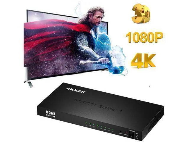 Alt view image 13 of 14 - 1x8 HDMI Splitter by 1 Port to 8 HDMI Display Duplicate/Mirror - Powered Splitter for Full HD 4Kx2K High Resolution & 3D Support (One Input To Eight Outputs) - Adapter Included