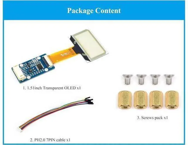 Alt view image 9 of 14 - 1.51inch Transparent OLED Compatible with Raspberry Pi 5/4B/3B+/3B/A+/Pi Zero W/Pi Zero 2W, 128 x 64 Resolution, SPI/I2C Interfaces, Embedded Independent Driver Chip, Light Blue Color Display