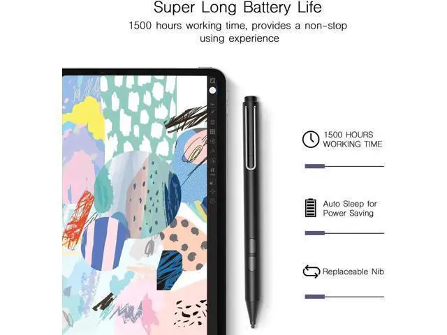 Alt view image 11 of 14 - Stylus pen for Surface Microsoft Certified Stylus Pen 1024 Levels Pressure, Palm Rejection, HB Tip, with AAAA Battery, for Surface Pro X 7 6 5 4 3 Surface Laptop 3 2 1 Surface Book 2 1,Surface Go