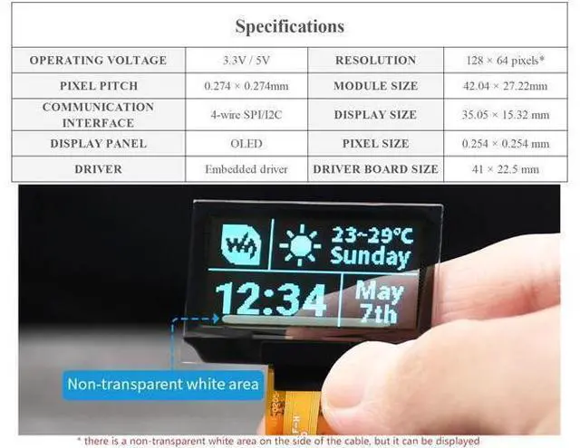 Alt view image 11 of 14 - 1.51inch Transparent OLED Compatible with Raspberry Pi 5/4B/3B+/3B/A+/Pi Zero W/Pi Zero 2W, 128 x 64 Resolution, SPI/I2C Interfaces, Embedded Independent Driver Chip, Light Blue Color Display