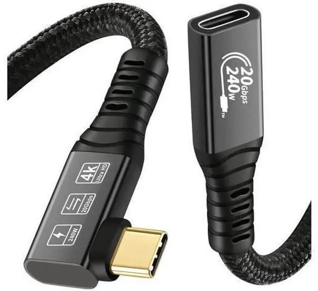 Alt view image 8 of 14 - Aomoproing 20Gbps USB C 3.2 Extension Cable, 90 Degree USBC 3.2 Gen2 Type-c Male to Female Extender Cable 4K@60Hz 240W Charging 20Gbps Data Transfer with External SSD eGPU (90 Degree Extension 2M)