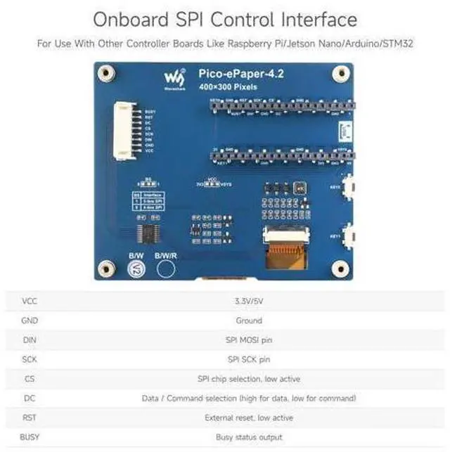 Alt view image 14 of 14 - 4.2inch E-Paper E-Ink Display Module for Raspberry Pi Pico 400×300 Pixels Black/White with SPI Interface