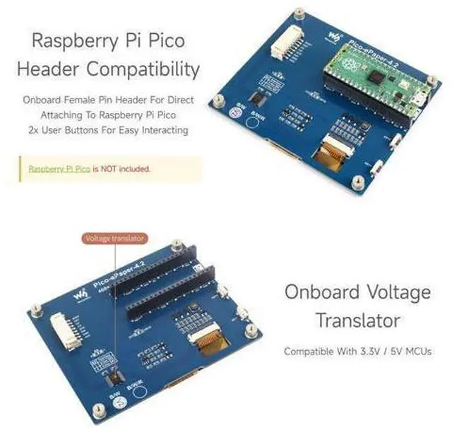 Alt view image 13 of 14 - 4.2inch E-Paper E-Ink Display Module for Raspberry Pi Pico 400×300 Pixels Black/White with SPI Interface