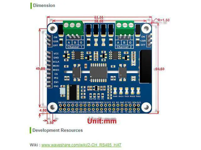 Alt view image 11 of 12 - 2-Channel Isolated RS485 Expansion HAT, SC16IS752+SP3485 Dual Chip, SPI to RS485, Up to 921600bps, Raspberry Pi 4B/3B+/3B/2B/Zero/Zero W HAT