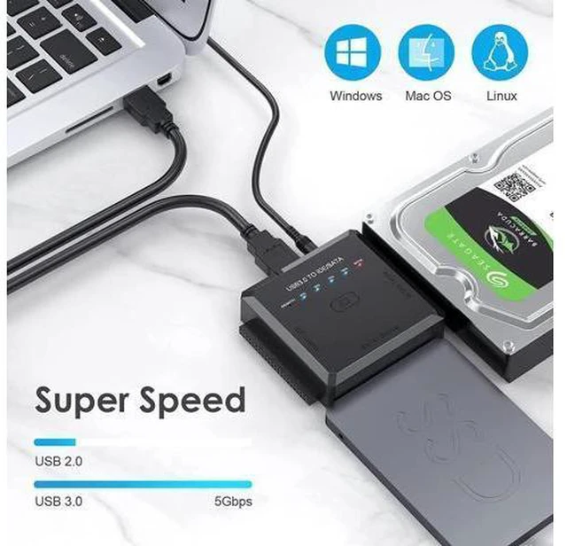 Alt view image 11 of 14 - USB 3.0 to SATA IDE Adapter Cable w/One Touch Backup, External Hard Drive Reader for Universal 2.5" 3.5" SSD HDD CD/DVD Optical Drives, Data Recovery Converter w/12V/2A Power Adapter