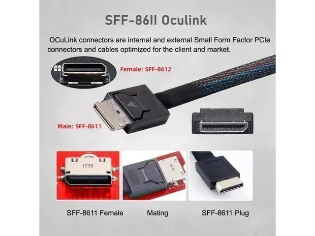 Alt view image 11 of 14 - 80cm Down-Angled 90° OCuLink SFF-8611 4i Active Data Cable, PCIe 4.0 SFF8611 Male to Male Cord for eGPU & High-Speed SSD