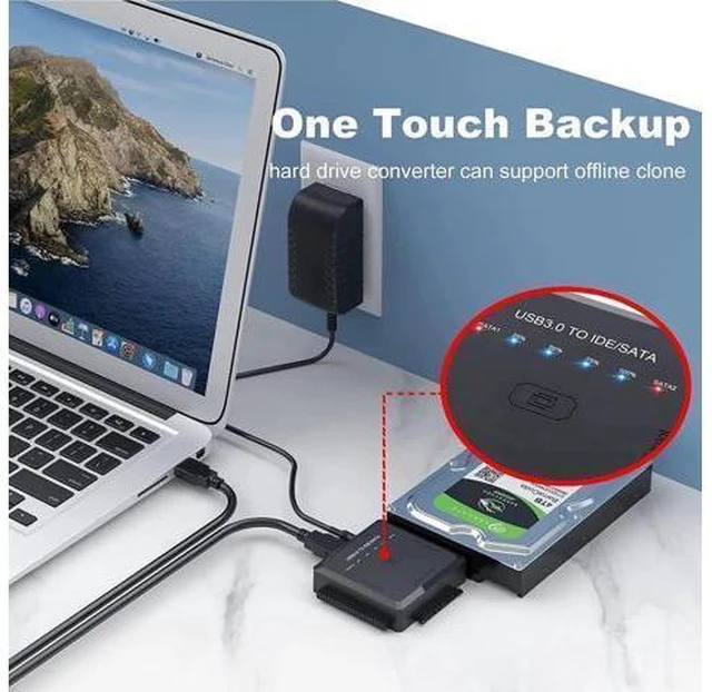 Alt view image 12 of 14 - USB 3.0 to SATA IDE Adapter Cable w/One Touch Backup, External Hard Drive Reader for Universal 2.5" 3.5" SSD HDD CD/DVD Optical Drives, Data Recovery Converter w/12V/2A Power Adapter