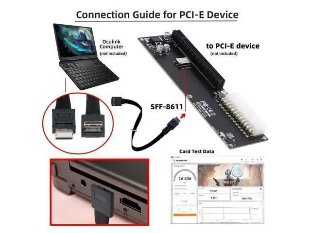 Alt view image 14 of 14 - 80cm Down-Angled 90° OCuLink SFF-8611 4i Active Data Cable, PCIe 4.0 SFF8611 Male to Male Cord for eGPU & High-Speed SSD