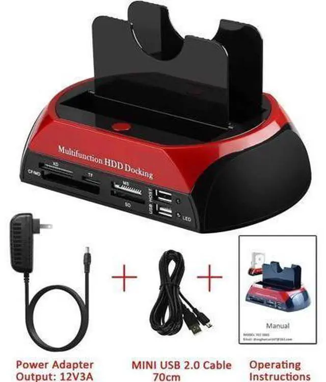 Alt view image 11 of 14 - Hard Drive Docking Station, USB 2.0 to 2.5 3.5 Inch SATA IDE Dual Slots External Enclosure with All in 1 Card Reader and USB 2.0 Hub for 2.5" 3.5" IDE SATA I/II/III HDD SSD