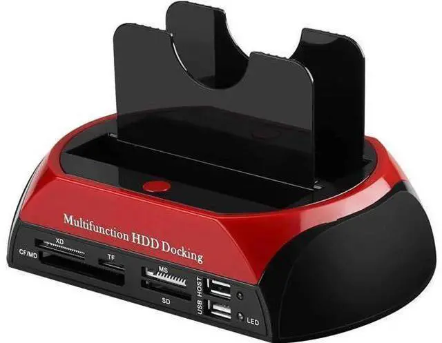 Alt view image 8 of 14 - Hard Drive Docking Station, USB 2.0 to 2.5 3.5 Inch SATA IDE Dual Slots External Enclosure with All in 1 Card Reader and USB 2.0 Hub for 2.5" 3.5" IDE SATA I/II/III HDD SSD