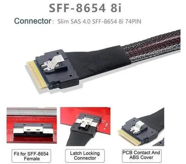 Alt view image 9 of 14 - 50cm PCIe 5.0 MCIO Slimline 8i 74Pin Male to SFF-8654 SAS 4.0 74Pin Male Extension Cable