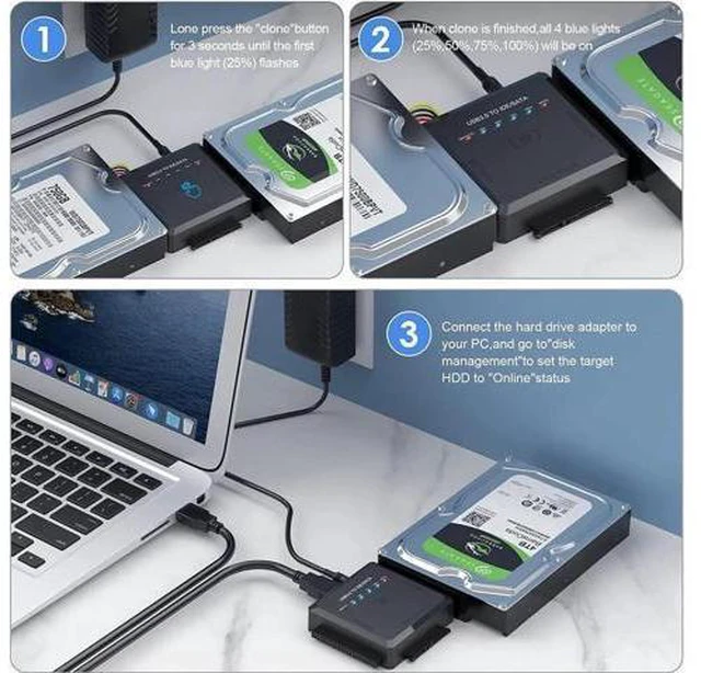Alt view image 13 of 14 - USB 3.0 to SATA IDE Adapter Cable w/One Touch Backup, External Hard Drive Reader for Universal 2.5" 3.5" SSD HDD CD/DVD Optical Drives, Data Recovery Converter w/12V/2A Power Adapter