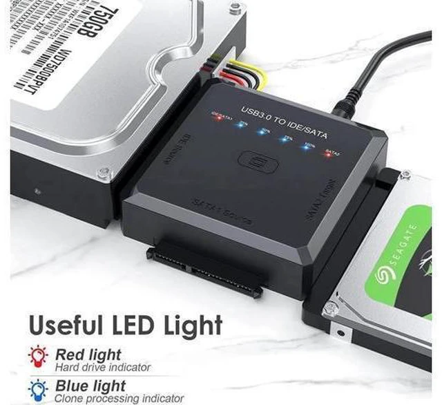 Alt view image 14 of 14 - USB 3.0 to SATA IDE Adapter Cable w/One Touch Backup, External Hard Drive Reader for Universal 2.5" 3.5" SSD HDD CD/DVD Optical Drives, Data Recovery Converter w/12V/2A Power Adapter