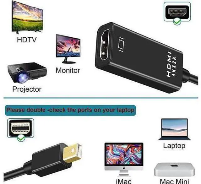 Alt view image 14 of 14 - AOMOPROING Pasow Mini DisplayPort to HDMI Adapter, Mini DP Thunderbolt to HDMI Converter 4K Compatible for MacBook Air / Pro,UHD Monitor / TV / Projector (Black)