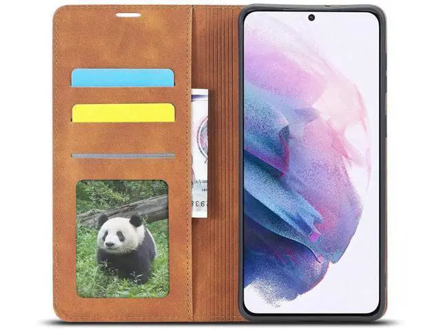 Alt view image 10 of 14 - Case for Samsung Galaxy S25 Plus 6.7 inch Premium PU Leather Phone Cover with Card Holder Stand, Shockproof Flip Wallet Cover Brown
