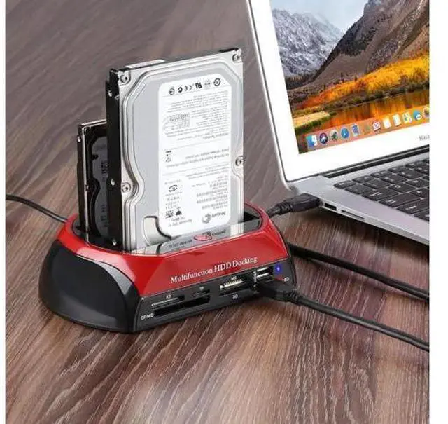 Alt view image 12 of 14 - Hard Drive Docking Station, USB 2.0 to 2.5 3.5 Inch SATA IDE Dual Slots External Enclosure with All in 1 Card Reader and USB 2.0 Hub for 2.5" 3.5" IDE SATA I/II/III HDD SSD