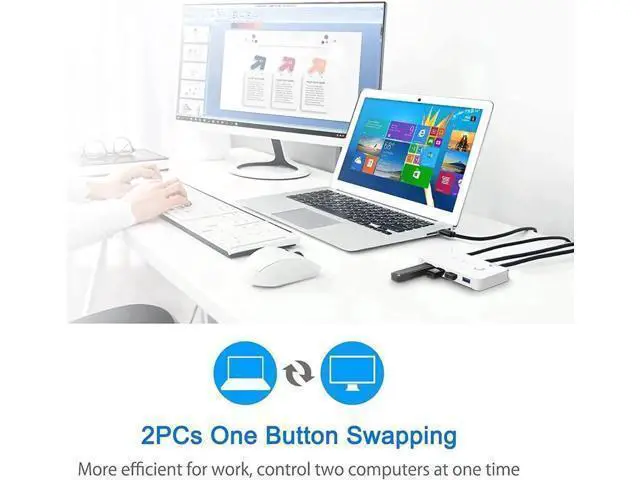 Alt view image 11 of 12 - USB 3.0 KVM Switch Selector 2 in 4 Out, 4 Port 2 Computers Peripheral Switcher Adapter Hub for PC Printer Scanner Mouse Keyboard with One Button Switch Compatible with Windows/Mac/Linux System