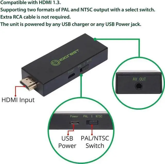 Alt view image 8 of 8 - HDMI to AV Converter, HDMI to RCA Converter for Old TV, HDMI to 3 RCA Converter HDMI to CVBS Converter Adapter Supports PAL/NTSC, 1080P for Fire Stick, PS3, DVD, Blue-Ray, Xbox one, Roku