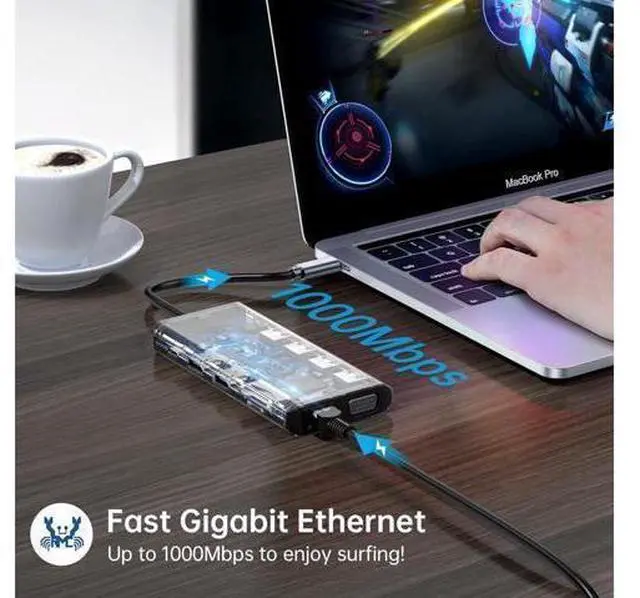 Alt view image 12 of 12 - XJYLCPC Triple Monitor USB C Laptop Docking Station, USB C Hub Multiport Adapter Dongle Dock with 2 HDMI, VGA, PD Charging,Ethernet,4 USB-A Ports,SD/TF,Audio, Compatible for Type-C Laptops