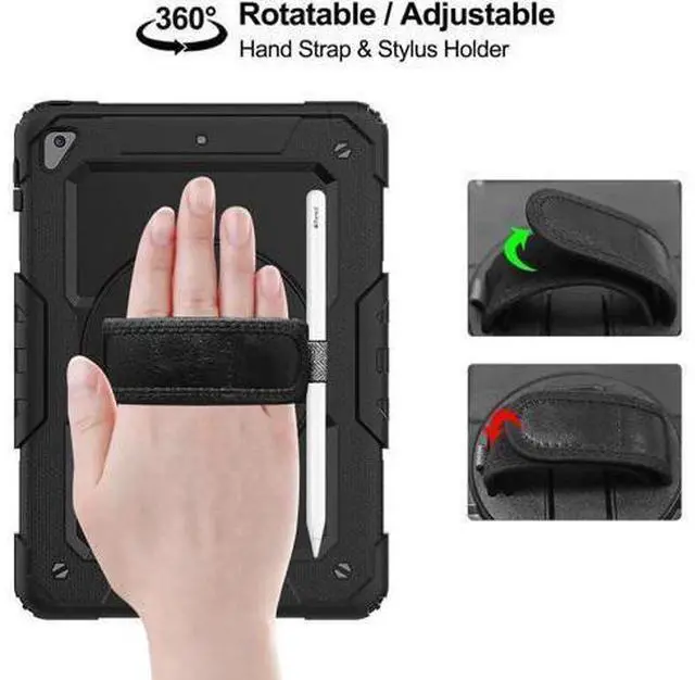 Alt view image 10 of 14 - iPad 6th 5th Generation Case New iPad 9.7 Inch 2018 2017 Case Full-body Shock Proof Hybrid Armor Protective Case Cover with 360 Rotating Stand & Strap for Apple iPad 5th / 6th iPad Air 2 iPad Pro 9.7