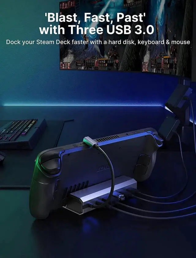 Alt view image 9 of 14 - JSAUX Docking Station for Steam Deck/ROG Ally, 6-in-1 Steam Deck Dock with HDMI 2.0 4K@60Hz, Gigabit Ethernet, 3 USB-A 3.0 and 100W USB-C Charging Port, Compatible with Steam Deck OLED-HB0603