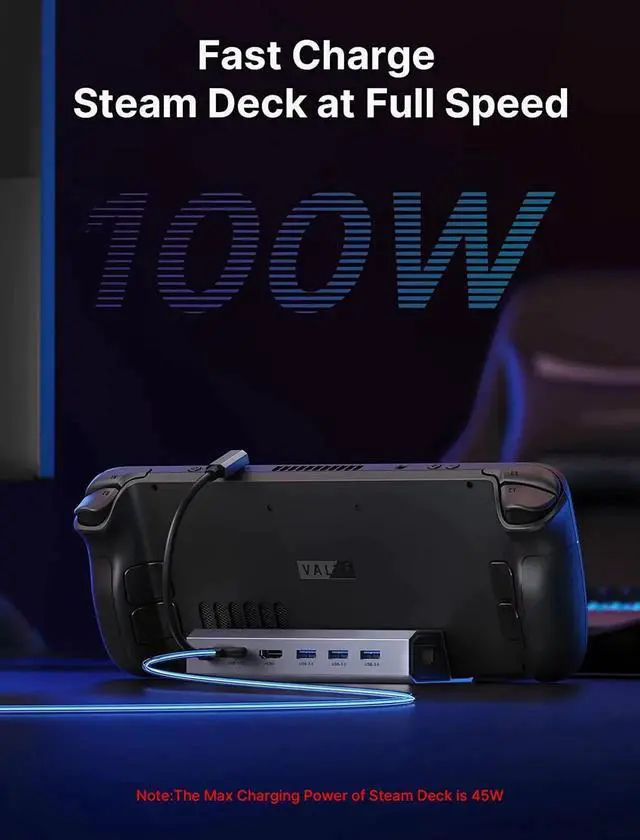 Alt view image 11 of 14 - JSAUX Docking Station for Steam Deck/ROG Ally, 6-in-1 Steam Deck Dock with HDMI 2.0 4K@60Hz, Gigabit Ethernet, 3 USB-A 3.0 and 100W USB-C Charging Port, Compatible with Steam Deck OLED-HB0603