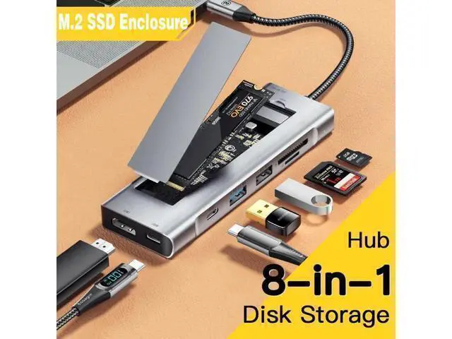 Alt view image 8 of 14 - XJYLCPC USB C Docking Station, 8 in 1 USB C Hub with 10Gbps M.2 PCIe/SATA SSD Enclosure, 4K HDMI, 100W PD, 10Gbps USB C/USB-A Gen 3.2/3.1, SD/TF, USB-A Port for Windows, Mac OS USB-C Laptop