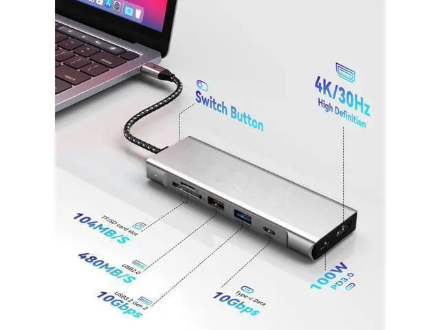 Alt view image 9 of 14 - XJYLCPC USB C Docking Station, 8 in 1 USB C Hub with 10Gbps M.2 PCIe/SATA SSD Enclosure, 4K HDMI, 100W PD, 10Gbps USB C/USB-A Gen 3.2/3.1, SD/TF, USB-A Port for Windows, Mac OS USB-C Laptop