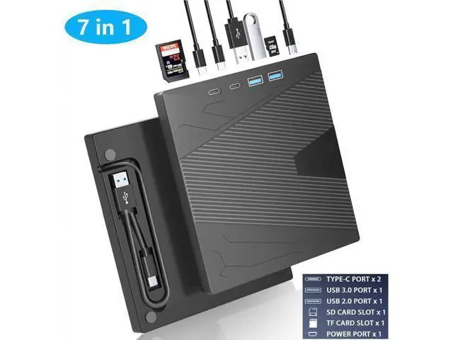 Alt view image 8 of 14 - External CD DVD Drive, 7 in 1 Portable CD/DVD Drives +/-RW Optical Drive with SD/TF Card Reader USB 3.0 &USB-C CD Burner Compatible with Laptop Desktop PC Windows 7/8/10/11/XP Mac Pro/Air Linux