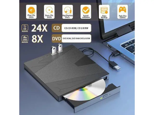 Alt view image 9 of 14 - External CD DVD Drive, 7 in 1 Portable CD/DVD Drives +/-RW Optical Drive with SD/TF Card Reader USB 3.0 &USB-C CD Burner Compatible with Laptop Desktop PC Windows 7/8/10/11/XP Mac Pro/Air Linux