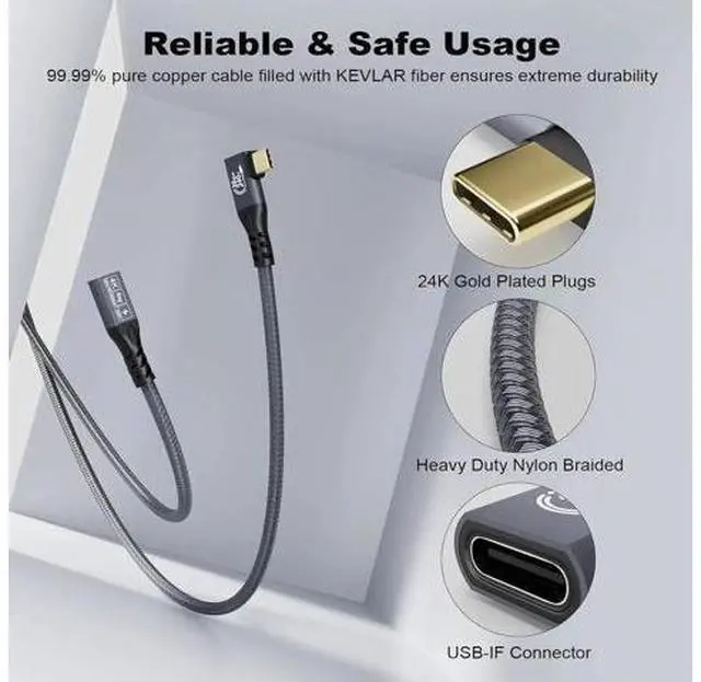 Alt view image 10 of 14 - Aomoproing 20Gbps USB C 3.2 Extension Cable, 90 Degree USBC 3.2 Gen2 Type-c Male to Female Extender Cable 4K@60Hz 240W Charging 20Gbps Data Transfer with External SSD eGPU (90 Degree Extension 2M)