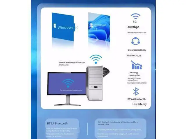 Alt view image 8 of 8 - WiFi6 Bluetooth wireless network card, WiFi receiver, Bluetooth adapter, 5.4 driverless, 5G dual-band plug and play