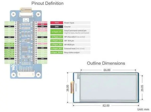 Alt view image 14 of 14 - 2.9inch E-Paper E-Ink Display Module for Raspberry Pi Pico 296×128 Pixels Black/White Partial Refresh Support with SPI Interface
