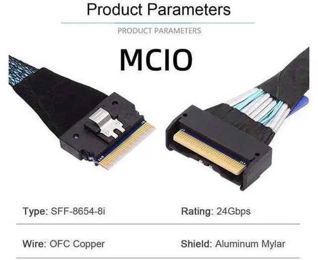 Alt view image 11 of 14 - 50cm PCIe 5.0 MCIO Slimline 8i 74Pin Male to SFF-8654 SAS 4.0 74Pin Male Extension Cable