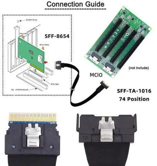 Alt view image 13 of 14 - 50cm PCIe 5.0 MCIO Slimline 8i 74Pin Male to SFF-8654 SAS 4.0 74Pin Male Extension Cable