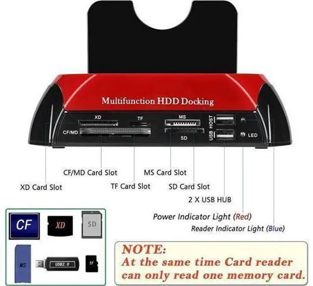 Alt view image 14 of 14 - Hard Drive Docking Station, USB 2.0 to 2.5 3.5 Inch SATA IDE Dual Slots External Enclosure with All in 1 Card Reader and USB 2.0 Hub for 2.5" 3.5" IDE SATA I/II/III HDD SSD