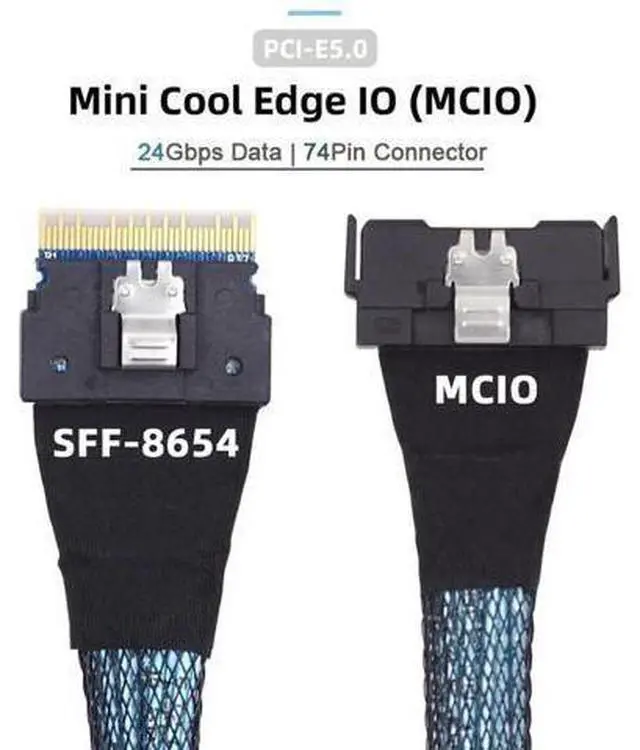 Alt view image 12 of 14 - 50cm PCIe 5.0 MCIO Slimline 8i 74Pin Male to SFF-8654 SAS 4.0 74Pin Male Extension Cable