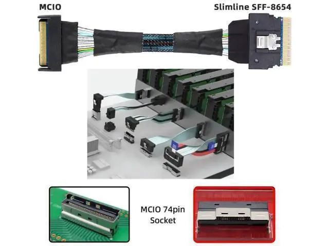 Alt view image 14 of 14 - 50cm PCIe 5.0 MCIO Slimline 8i 74Pin Male to SFF-8654 SAS 4.0 74Pin Male Extension Cable