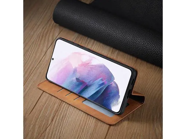 Alt view image 12 of 14 - Case for Samsung Galaxy S25 Plus 6.7 inch Premium PU Leather Phone Cover with Card Holder Stand, Shockproof Flip Wallet Cover Brown