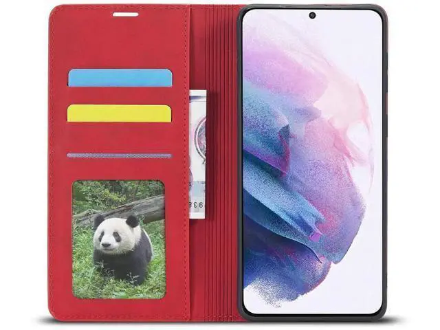 Alt view image 10 of 14 - Case for Samsung Galaxy S25 5G 6.2 inch Premium PU Leather Phone Cover with Card Holder Stand, Shockproof Flip Wallet Cover Red
